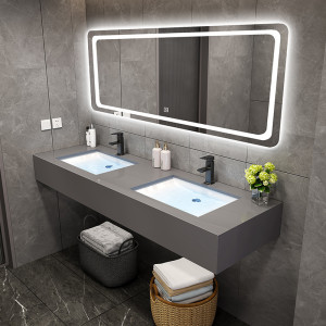 简约公共卫生间浴室柜组合酒店公司商用卫浴洗漱台双盆洗手池脸盆