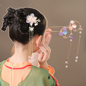 古风汉服簪子女童盘头发发簪儿童古装头饰中国风步摇流苏发钗发饰