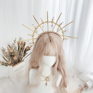 原创lolita手作小物圣母光环头饰头冠发冠发箍十字架教堂帝政包邮