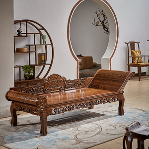 檀桁红木家具鸡翅木贵妃床中式实木沙发床休闲躺椅单人床贵妃榻