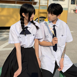 jk衬衫班服高中生套装夏季情侣泰式短袖dk制服学院风毕业定制上衣