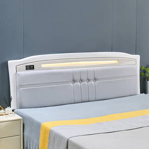 床头板简约现代床靠背板单买烤漆新款欧式软包床头科技布带智能灯