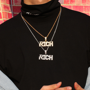 欧美嘻哈rich锆石项链男女hiphop晋级说唱潮百搭英文字母吊坠挂件
