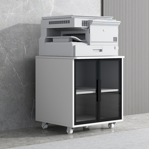 圆角打印机柜复印机柜落地工作台玻璃门矮柜文件柜加厚背板移动轮