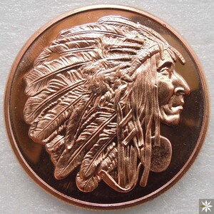 【c182】美国1盎司铜章 印第安人头像 39mm 保真钱币 满六包邮