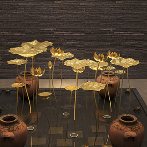 异丽铁艺荷花荷叶落地摆件装饰庭院水池水景楼梯干景仿真金色莲花