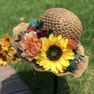 大帽檐沙滩帽女夏气质遮阳帽海边度假向日葵花朵草帽女新款潮百搭