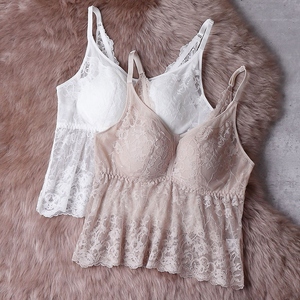 内衣美背大胸显小白色蕾丝防走光文胸罩薄款夏季背心式裹胸女若西之