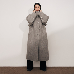 MPAM双面羊绒大衣女韩系纽扣设计师款23年秋冬灰色百搭高级感外套