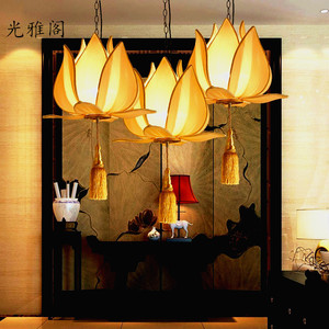 新中式禅意莲花吊灯古典荷花灯佛堂寺庙客厅餐厅酒楼工程灯具