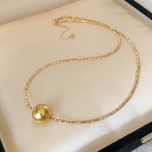 『爆闪氛围感』天然南洋浓金珍珠单珠项链日落浅金色18k黄金项圈