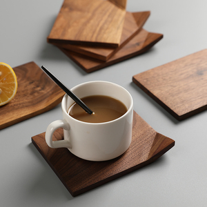 黑胡桃木折角实木杯垫日式木质茶托原木制榉木方形咖啡隔热垫杯托