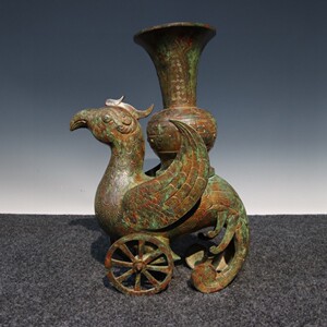 古董古玩玉器,乡下收的汉代青铜铭文鸟车尊长26宽22高38厘米