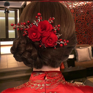 新年过年妈妈头花妈妈款红色盘头盘发发饰妈妈中年婚礼婆婆头花