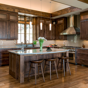 原木美式整体橱柜定做别墅实木开放式厨房岛台石英石全屋定制t06