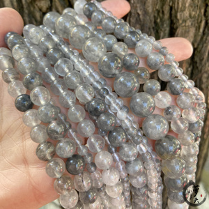 纯天然云水晶圆珠灰水晶魔鬼水晶散珠半成品手工diy饰品配件材料