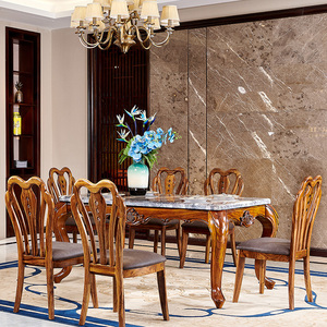 欧式餐桌椅6人乌金木餐桌椅组合大理石餐桌实木真皮餐椅别墅家具