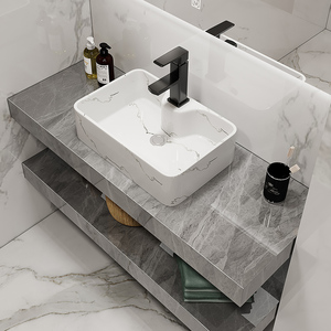 现代简约岩板浴室柜组合台上艺术盆洗漱台卫浴面盆柜轻奢风洗脸池