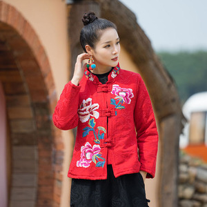 唐装棉服女冬季复古绣花夹棉加厚棉袄中式盘扣立领民族风棉衣外套