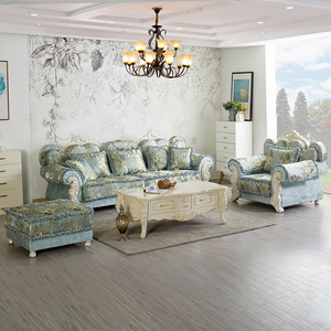 欧式布艺沙发组合可拆洗大小户型客厅四人位简欧直排沙发实木雕花