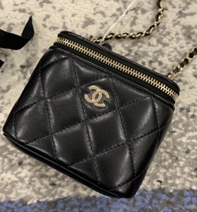 chanel香奈儿trendy vanity mini cc羊皮黑金链条盒子包