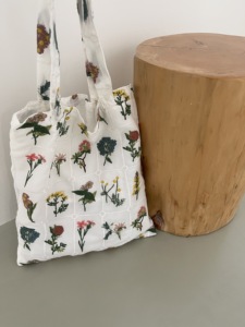 “花卉邮票” 自制植物花朵法式帆布包文艺复古单肩包小众布袋