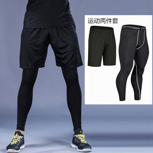 运动紧身裤男子健身速干五分短裤春夏宽松训练跑步大码篮球两件套
