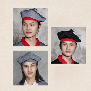 帽子中式服务员工作帽饭店火锅店茶楼餐饮古代店小二帽子瓜皮帽子