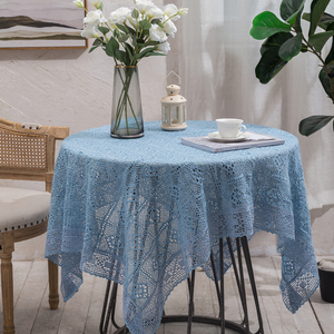 外贸蓝色北欧ins风镂空餐桌桌布欧式美式钩花蕾丝茶几圆台布拍照