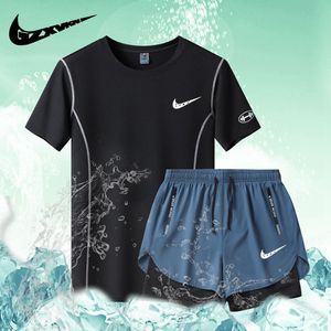 奥特莱斯健身运动套装男夏季跑步田径羽毛球三分裤速干t恤两件装