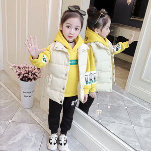 女童冬季套装新款儿童韩版洋气潮装马甲棉服连帽卫衣休闲裤三件套