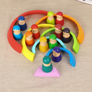 儿童彩虹积木木质轨道车小火车套装益智玩具层层叠叠乐堆搭2-5岁