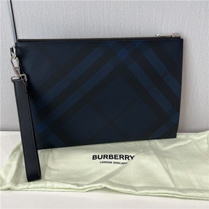 蔚蓝【福利款】burberry博柏利巴宝莉男包中号海蓝色格纹手包