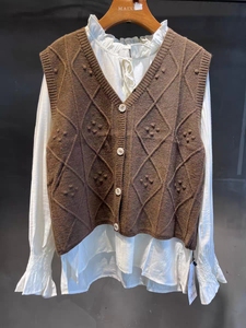 麦寻女装专柜正品款TZEYP001复古文艺针织马甲温柔减龄衬衫两件套
