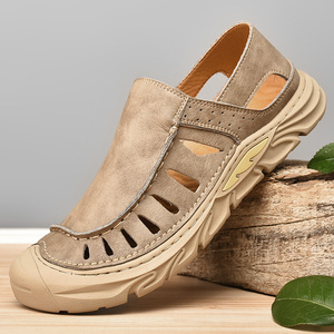 骆驼真皮沙滩凉鞋