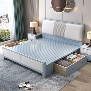 软包实木床现代简约1.8米主卧室双人大床1.5北欧轻奢储物婚床白色