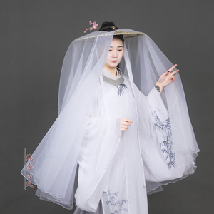 挽秀古风斗笠帽汉服幕篱防晒日常飘逸仙女面纱竹编帷帽遮容侠客纱