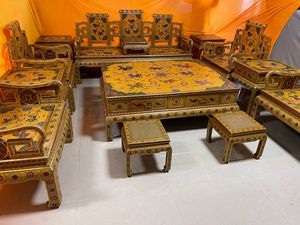 杨铜记 掐丝珐琅彩 景泰蓝 桌椅大象 宫灯 十件套圈椅铜家具摆件