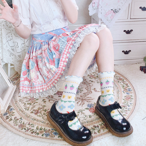 夏季网眼可爱少女凉鞋袜子花朵草莓女士薄款棉袜洛丽塔萝莉软妹袜