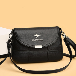 正品袋鼠真皮女士包包2022新款潮韩版单肩斜挎手提时尚妈妈小方包