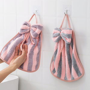 可爱蝴蝶结擦手毛巾 家用挂式抹手巾吸水易清洗抹布珊瑚绒洗手帕