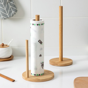 厨房纸巾架家用楠竹懒人抹布实木支架创意免打孔卷纸立式置物架子