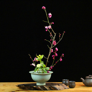 古流轩剑山插花器手作陶瓷花碗东方新中式禅意插花复古花盆景德镇