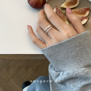 suzyacc kr韩国简约小众设计感纯银交叉戒指时尚个性食指戒可调节