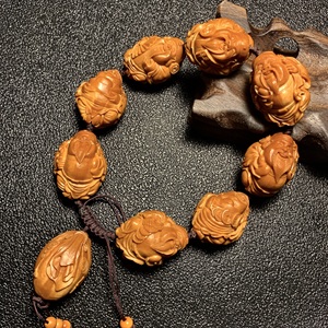 云派文丰大师纯手工雕刻橄榄核手串财神核雕文玩毕业级手雕橄榄