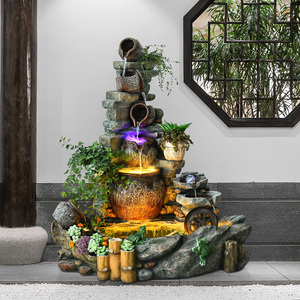 假山流水喷泉花园庭院装饰阳台景观院内扇形鱼池水景造景风车摆件