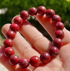 鸡血石珠子天然