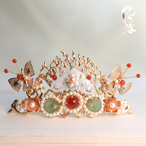 悦己容[玉如意冠] 古风头饰珍珠翡翠玉如意颤珠发冠唐宋明制汉服