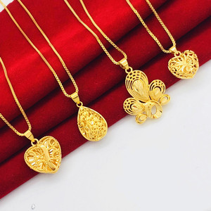 越南沙金项链女铜镀金假黄金心形树叶花朵项坠锁骨链久不掉色首饰