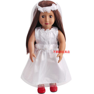 白色婚纱 头纱 连衣裙适合18寸美国女孩AG 46cm偶季OG娃娃衣服